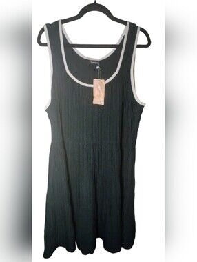 Fashion Forest Green Ribbed Sweater Dress Contrast Trim XL NWT